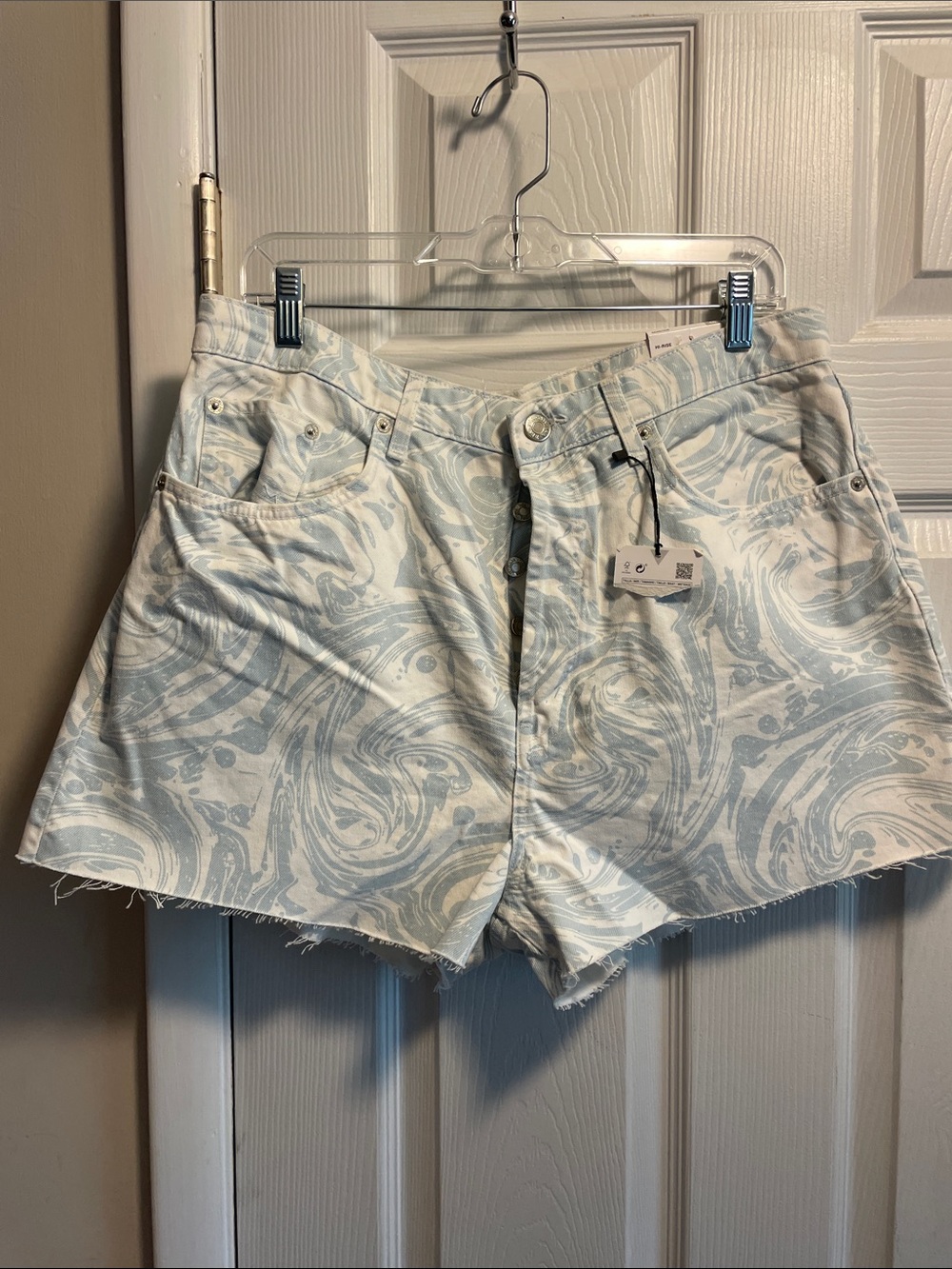 Zara Light Blue Swirl Print Denim Shorts